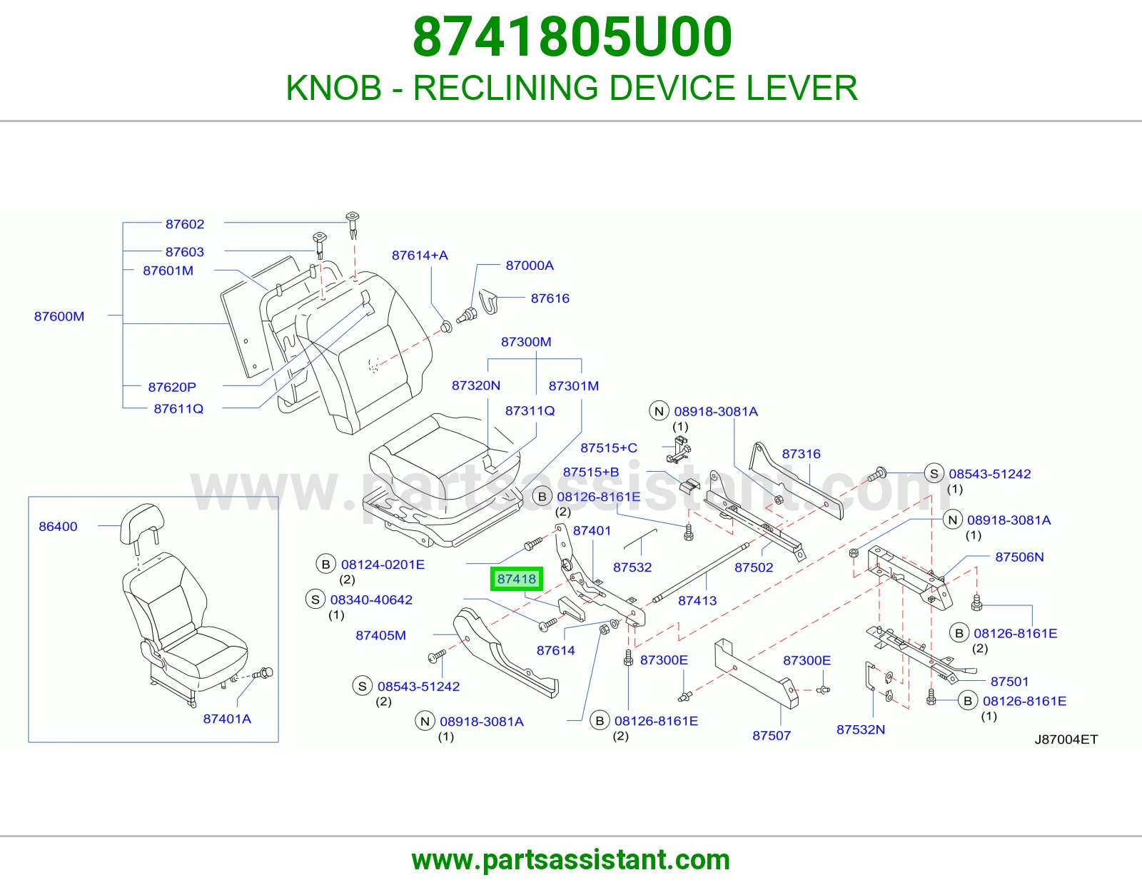 KNOB - RECLINING DEVICE LEVER 8741805U00