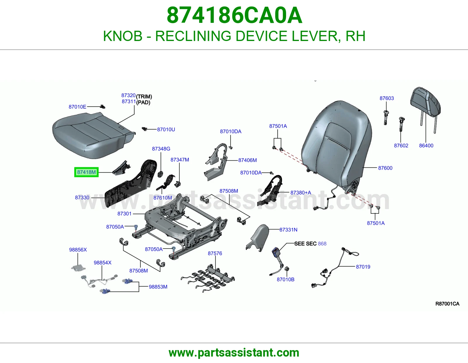 مسكة يد تنزيل ظهر كرسي يمين 874186CA0A