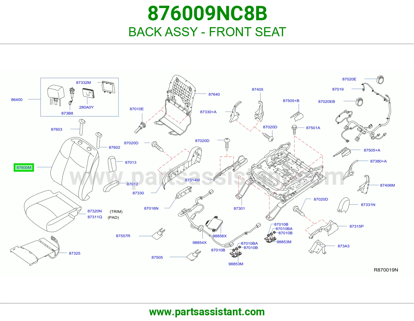 ظهر مرتبة أمامي كامل 876009NC8B