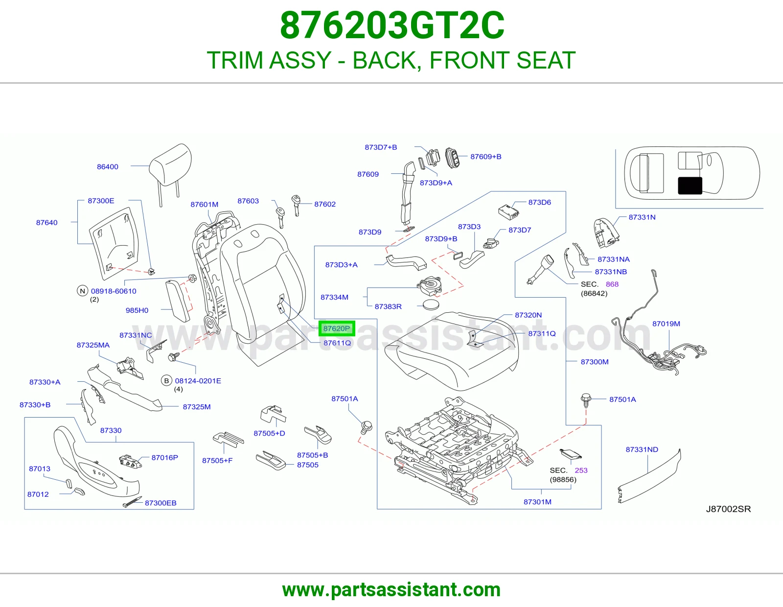تلبيسة ظهر مرتبة أمامي كاملة 876203GT2C
