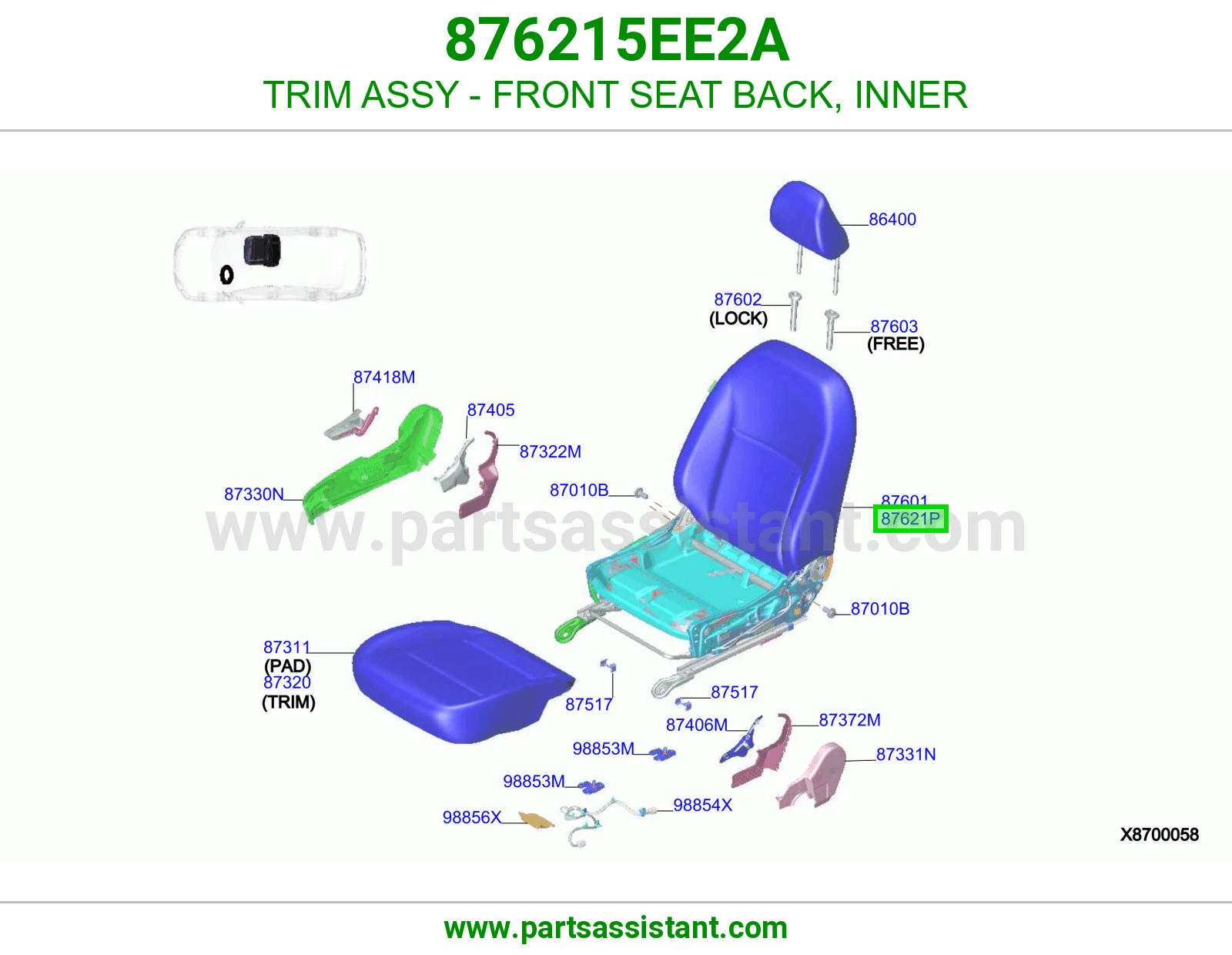 تلبيسة ظهر مرتبة أمامي داخلي كاملة 876215EE2A