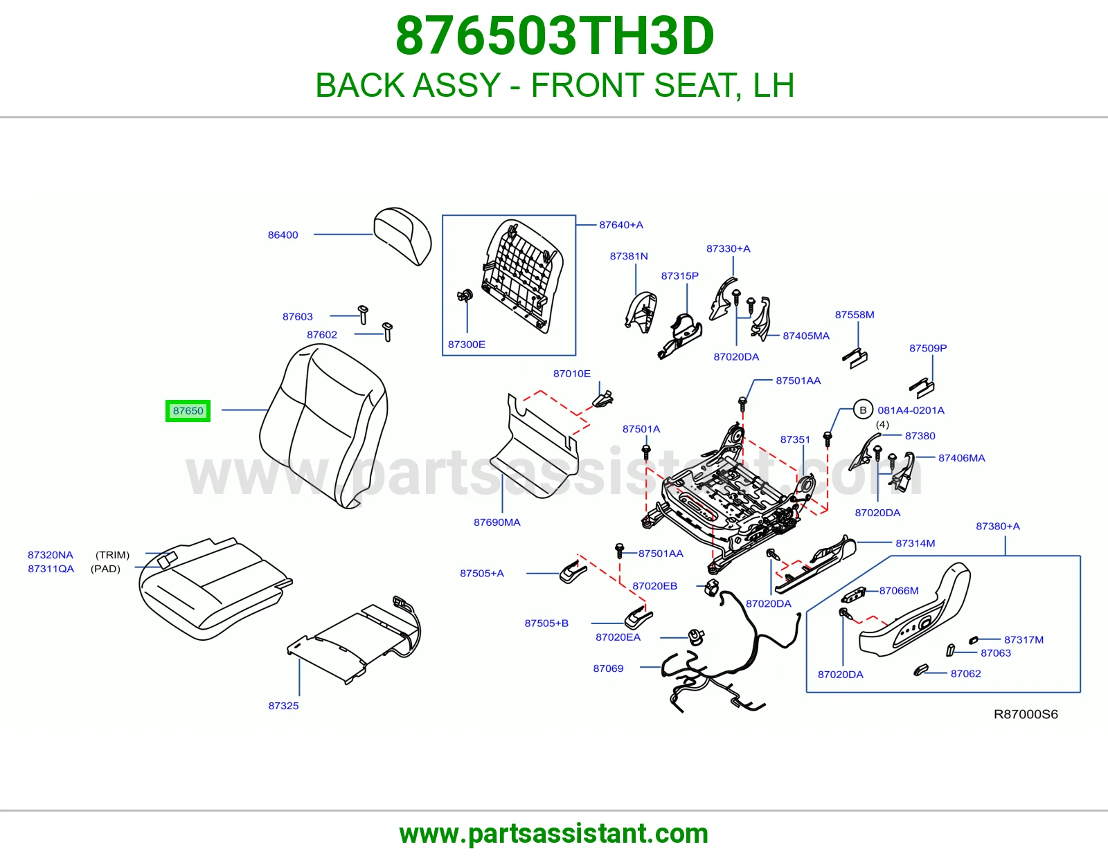 ظهر مرتبة أمامي يسار كامل 876503TH3D