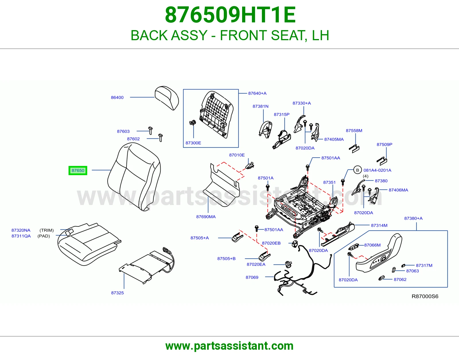 ظهر مرتبة أمامي يسار كامل 876509HT1E