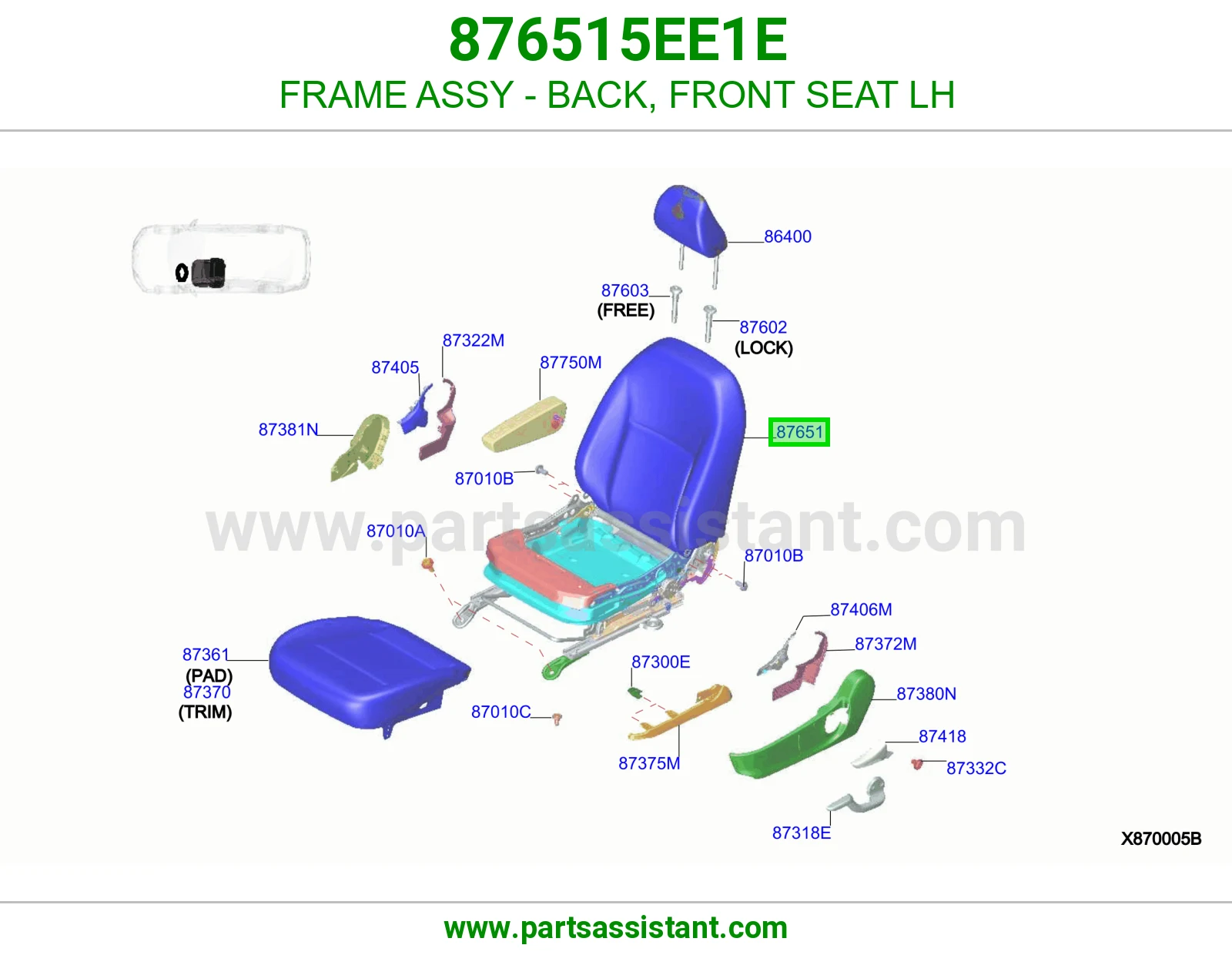 FRAME ASSY - BACK, FRONT SEAT LH 876515EE1E