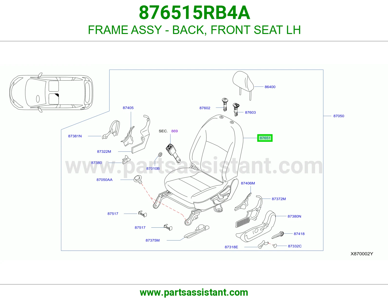 هيكل ظهر مرتبة أمامي يسار كامل 876515RB4A