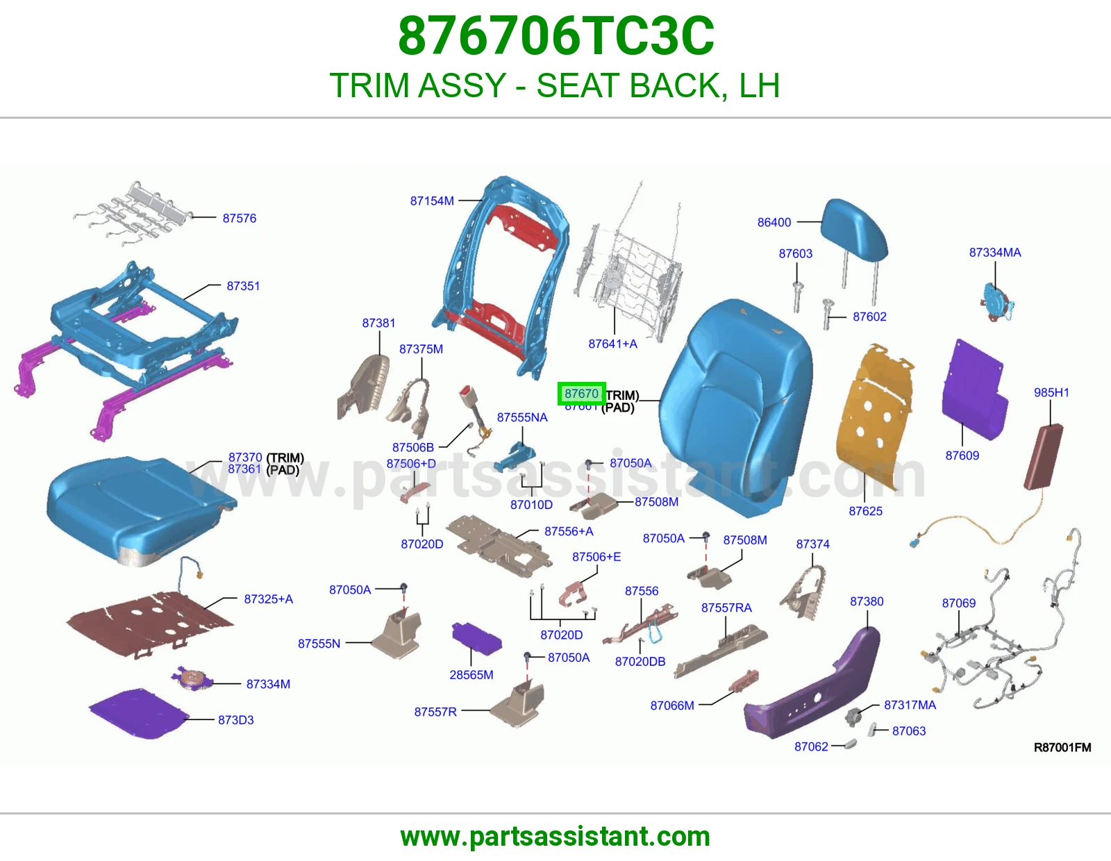 تلبيسة ظهر مرتبة يسار كاملة 876706TC3C
