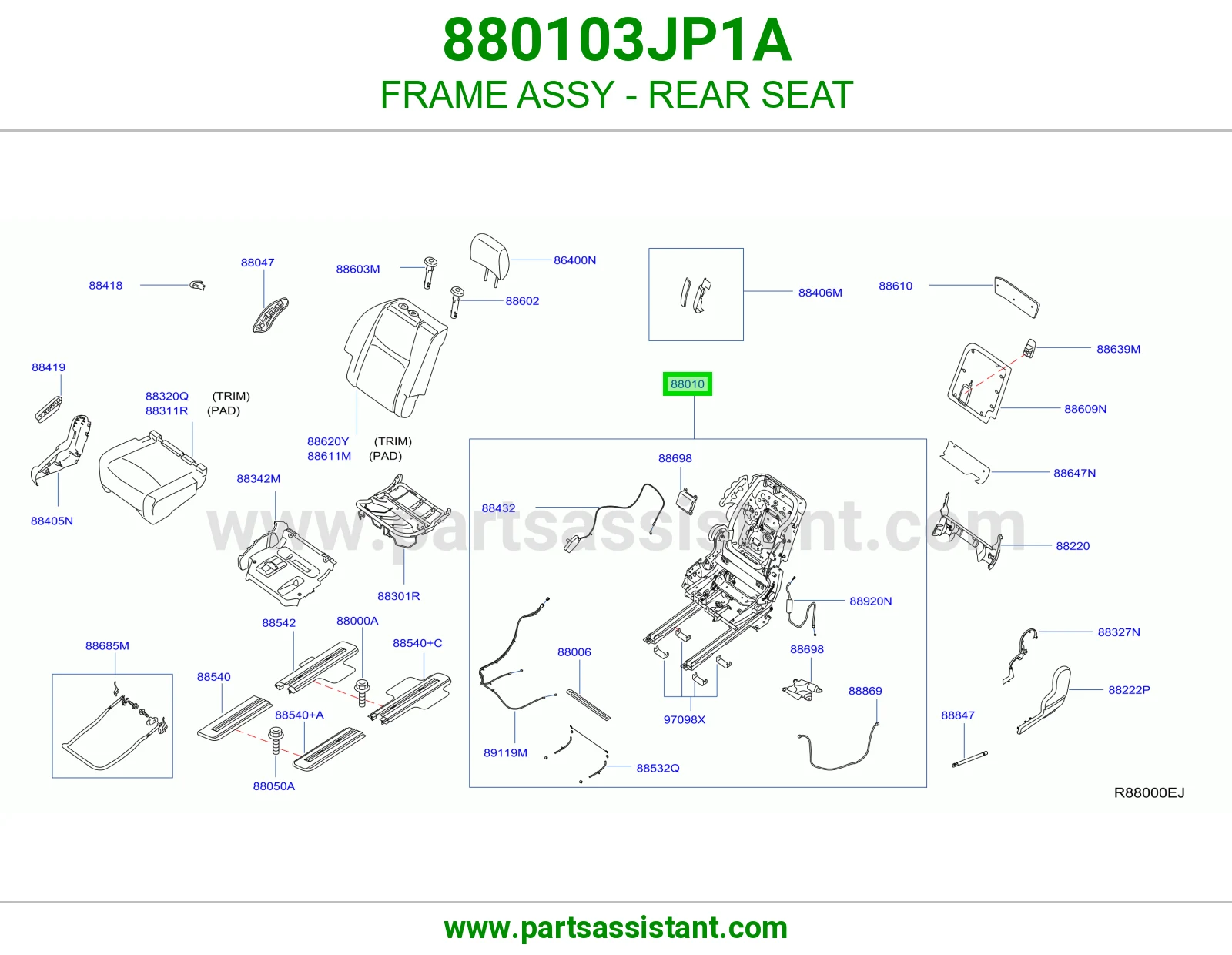 FRAME ASSY - REAR SEAT 880103JP1A