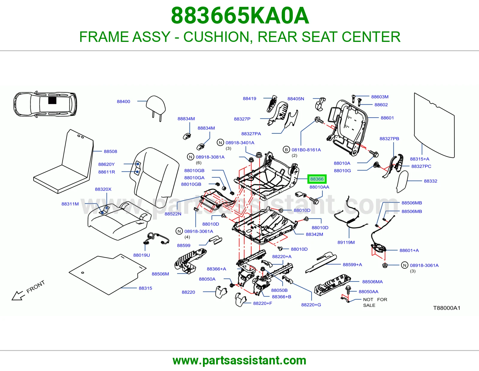 هيكل مرتبة خلفي وسط كامل 883665KA0A