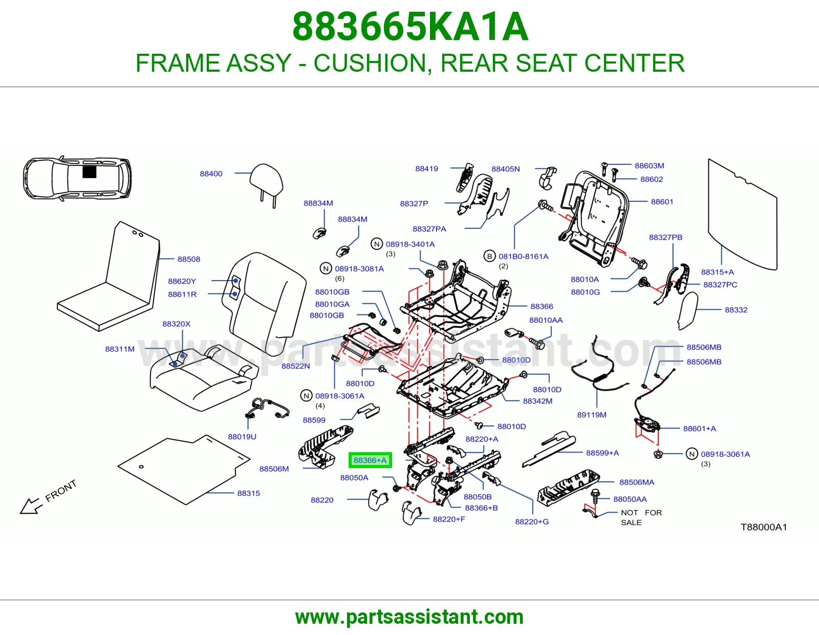 هيكل مرتبة خلفي وسط كامل 883665KA1A