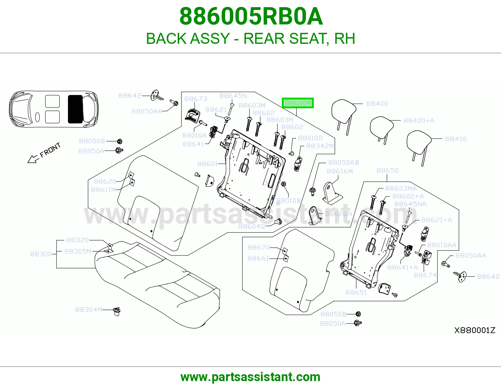 ظهر مرتبة خلفي يمين كامل 886005RB0A