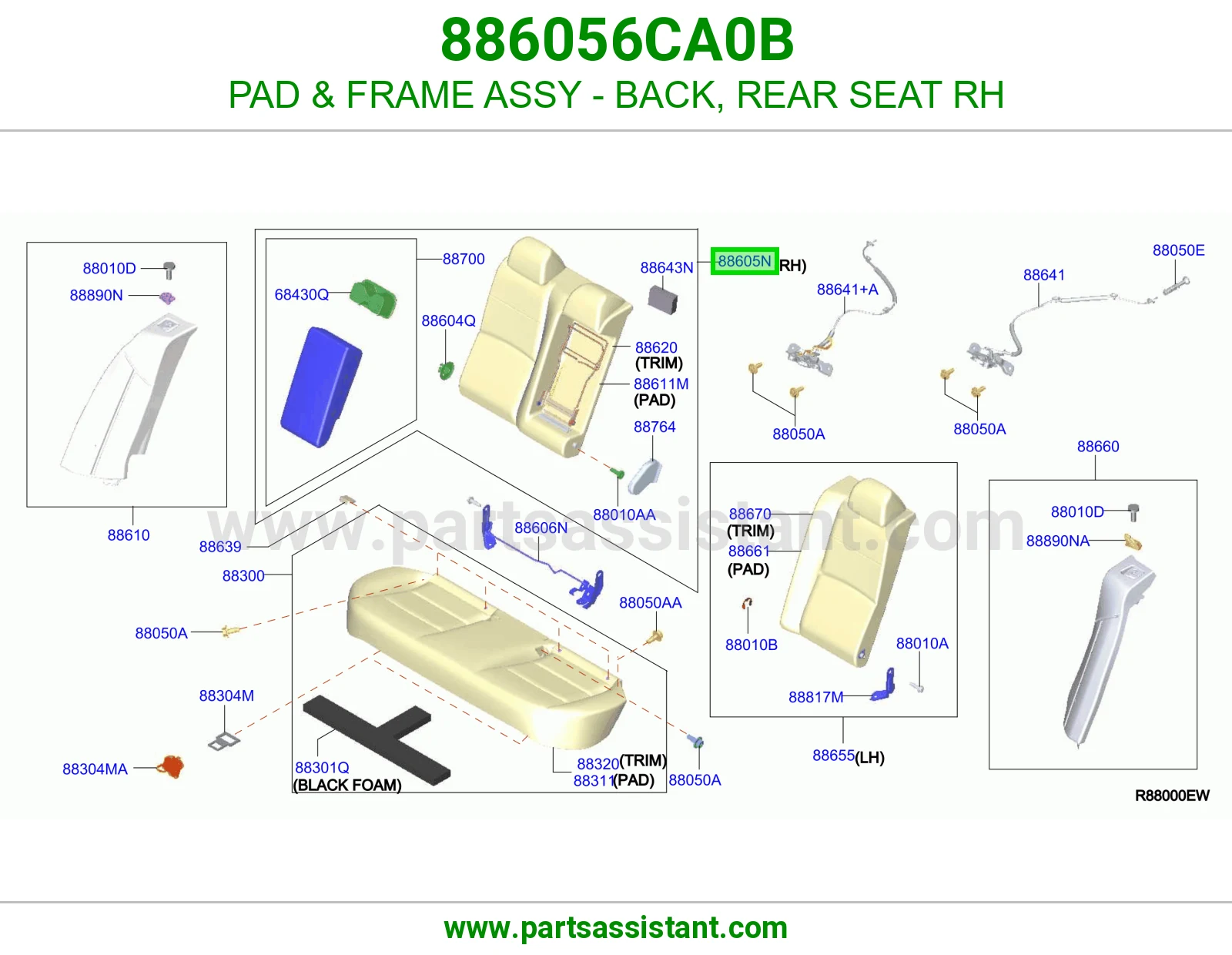 حشوة هيكل كامل ظهر مرتبة خلفي يمين 886056CA0B