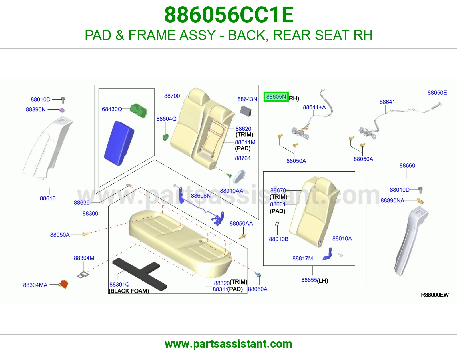 حشوة هيكل كامل ظهر مرتبة خلفي يمين 886056CC1E