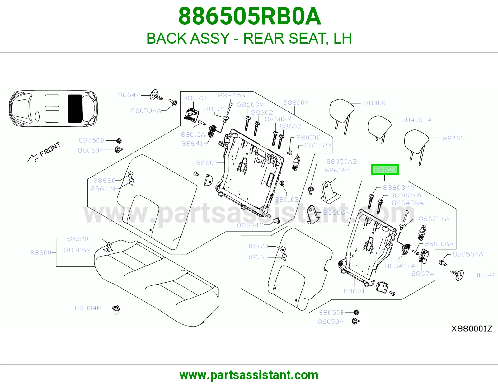 ظهر مرتبة خلفي يسار كامل 886505RB0A