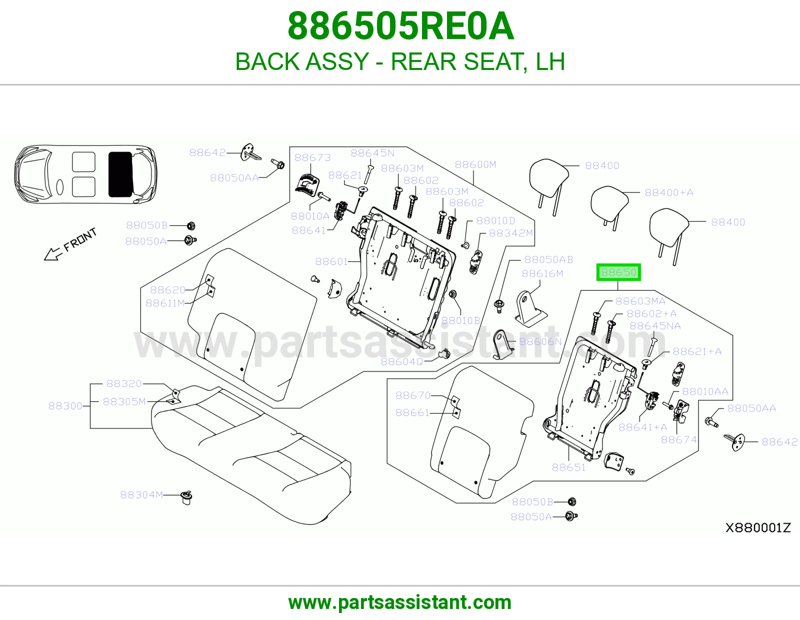 ظهر مرتبة خلفي يسار كامل 886505RE0A