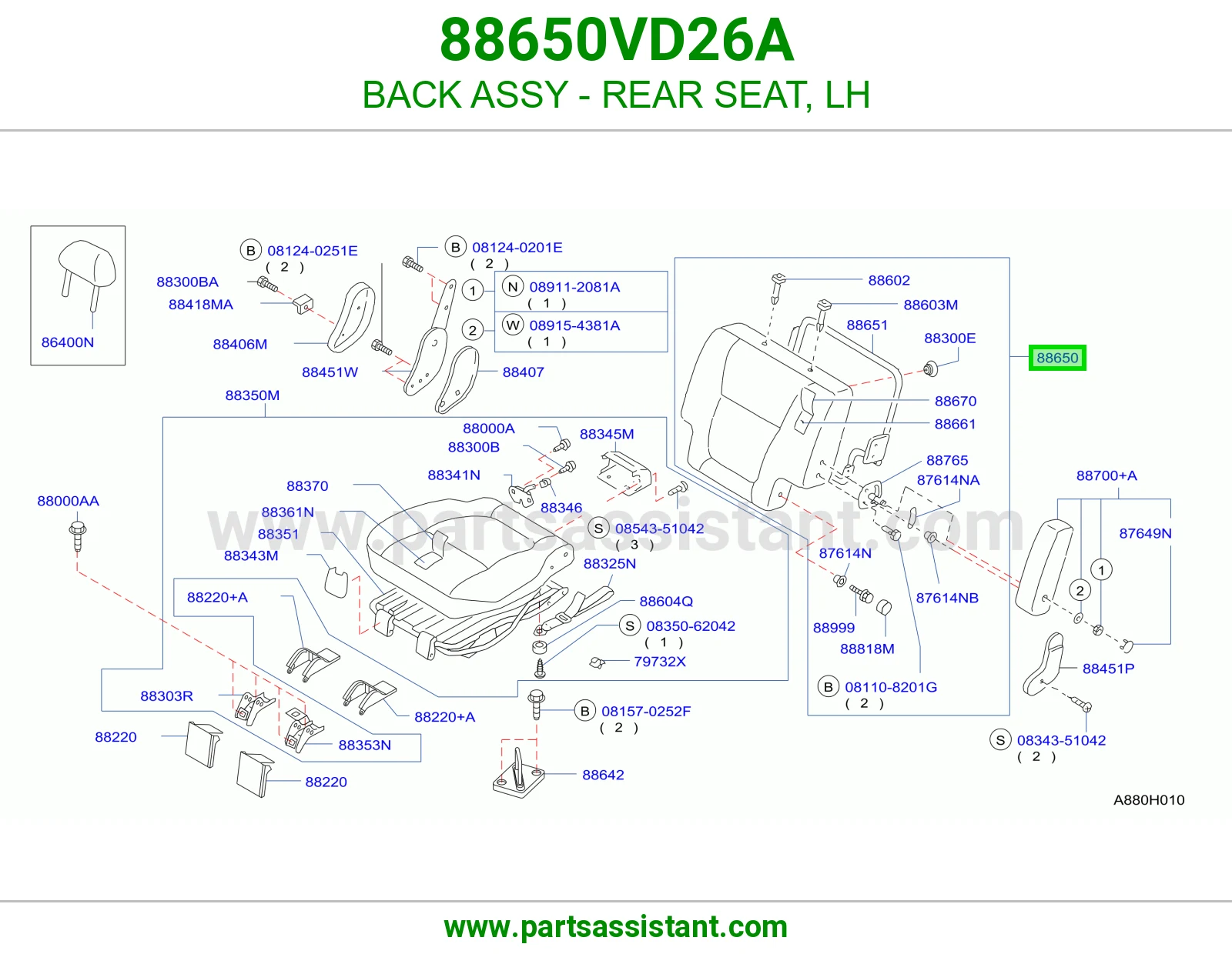 BACK ASSY - REAR SEAT, LH 88650VD26A