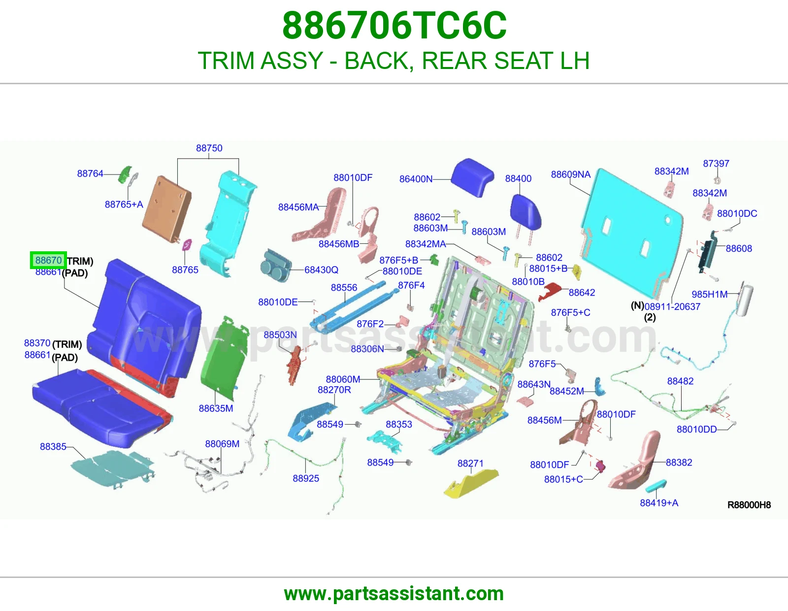 تلبيسة ظهر مرتبة خلفي يسار كاملة 886706TC6C