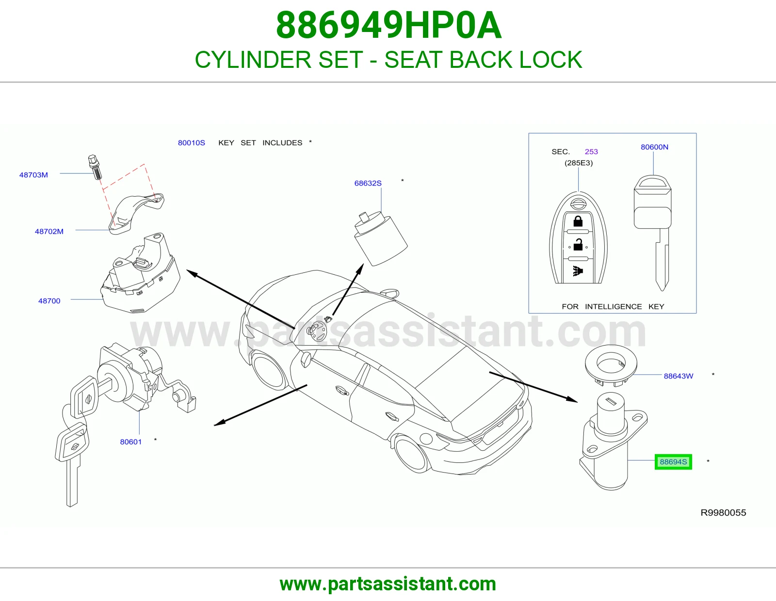 طقم سلندرات قفل ظهر مرتبة 886949HP0A