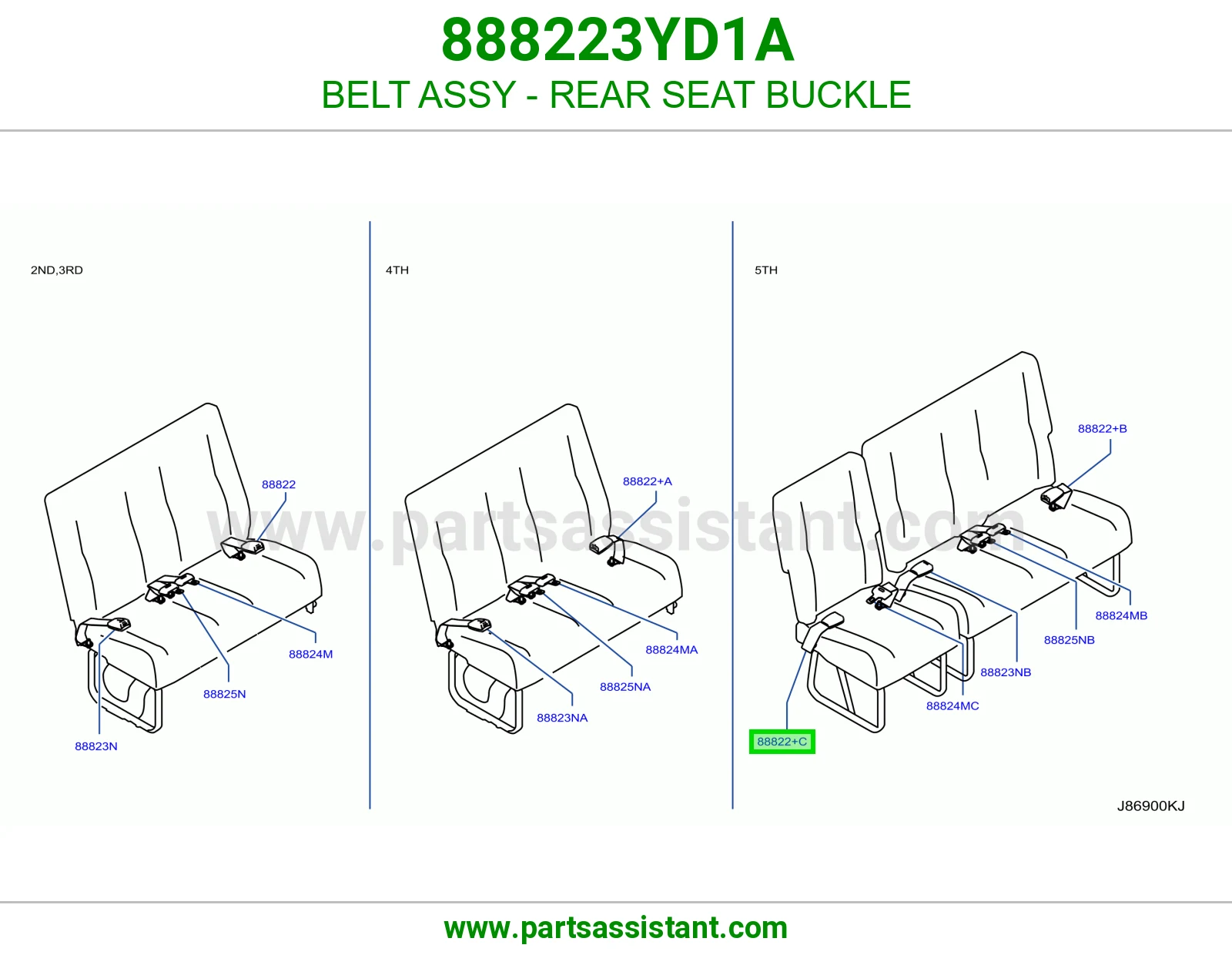 حزام قفل حزام مرتبة خلفي كامل 888223YD1A