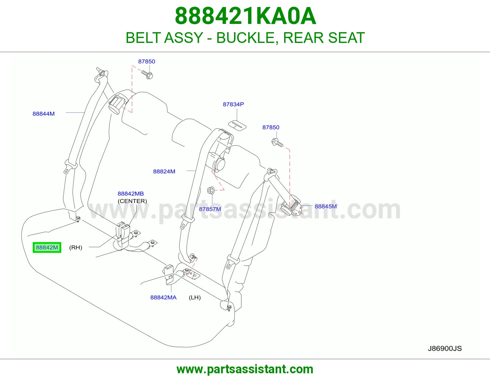 حزام قفل حزام أمان مرتبة خلفي كامل 888421KA0A