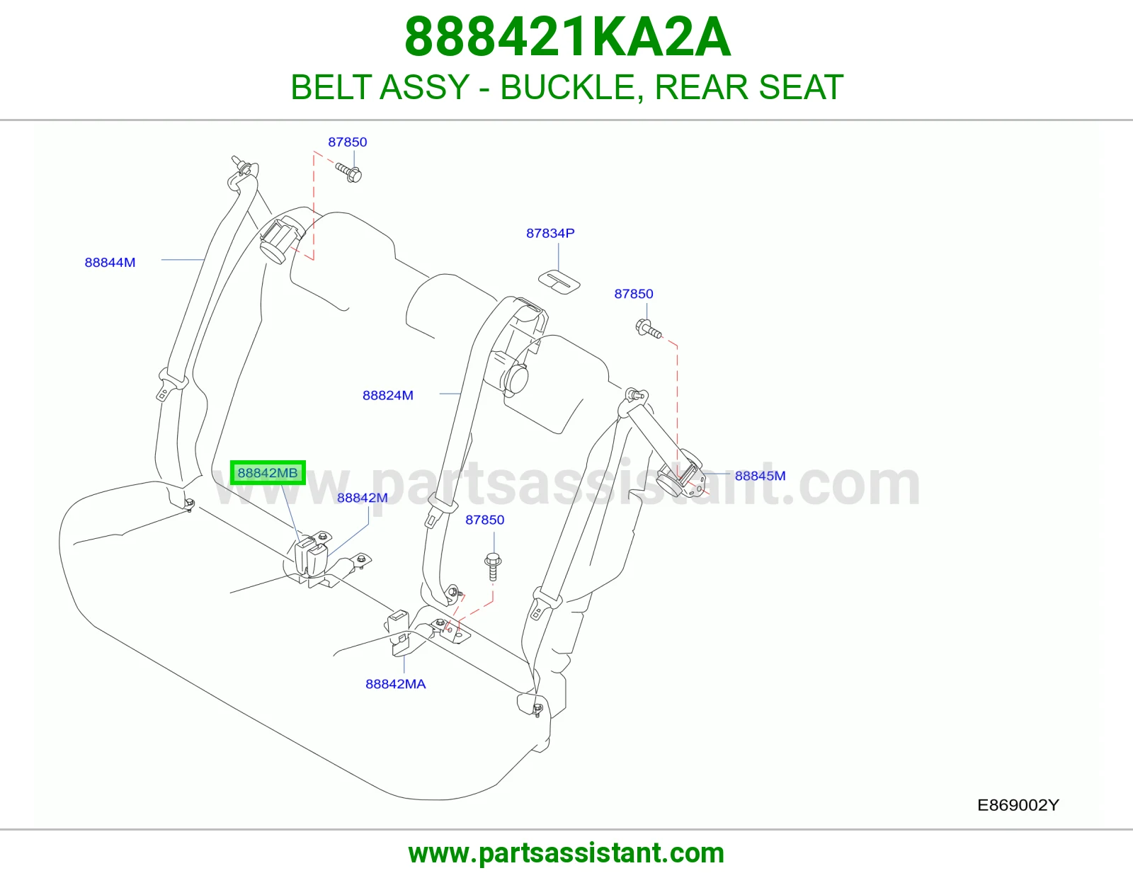 حزام قفل حزام أمان مرتبة خلفي كامل 888421KA2A