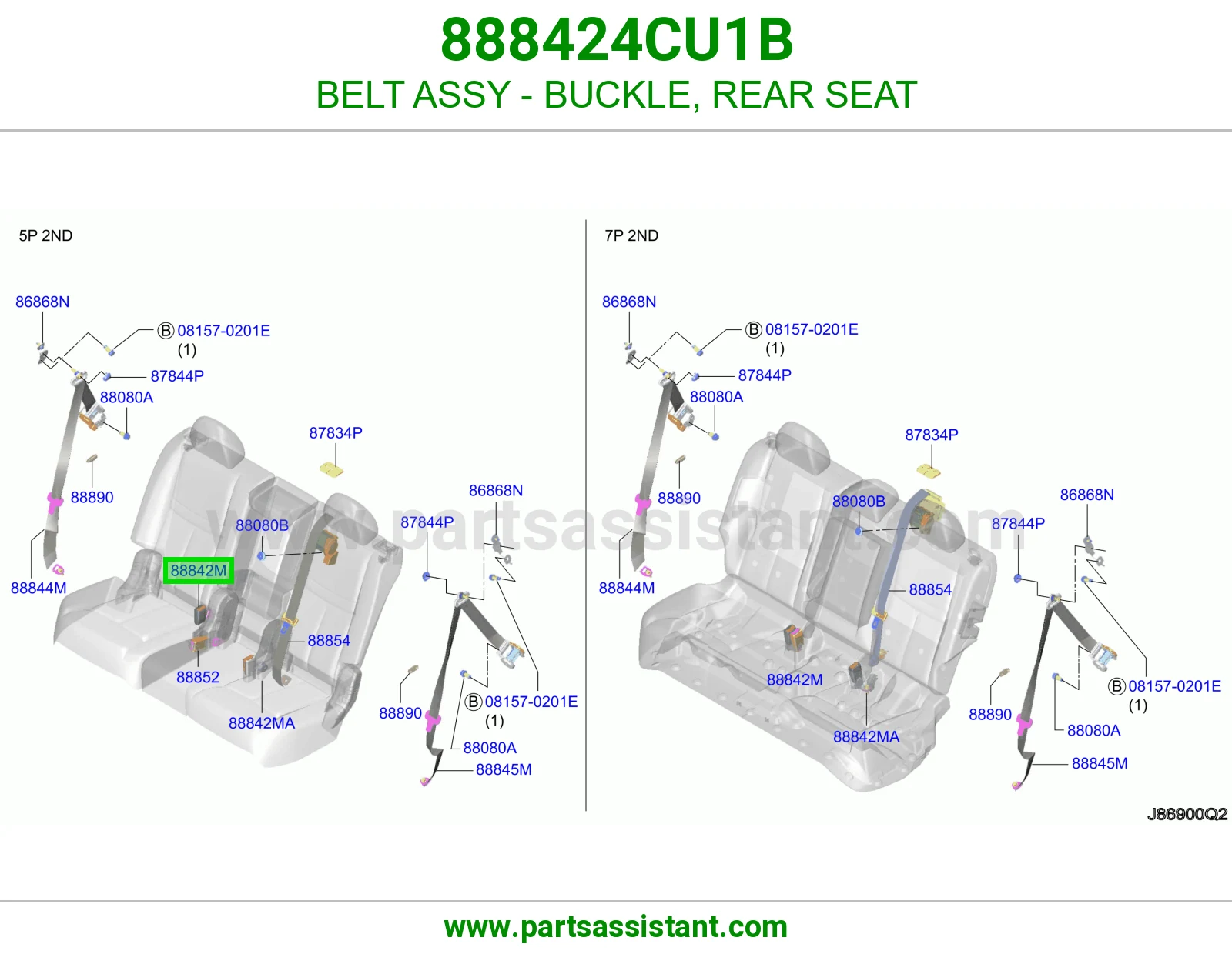 حزام قفل حزام أمان مرتبة خلفي كامل 888424CU1B