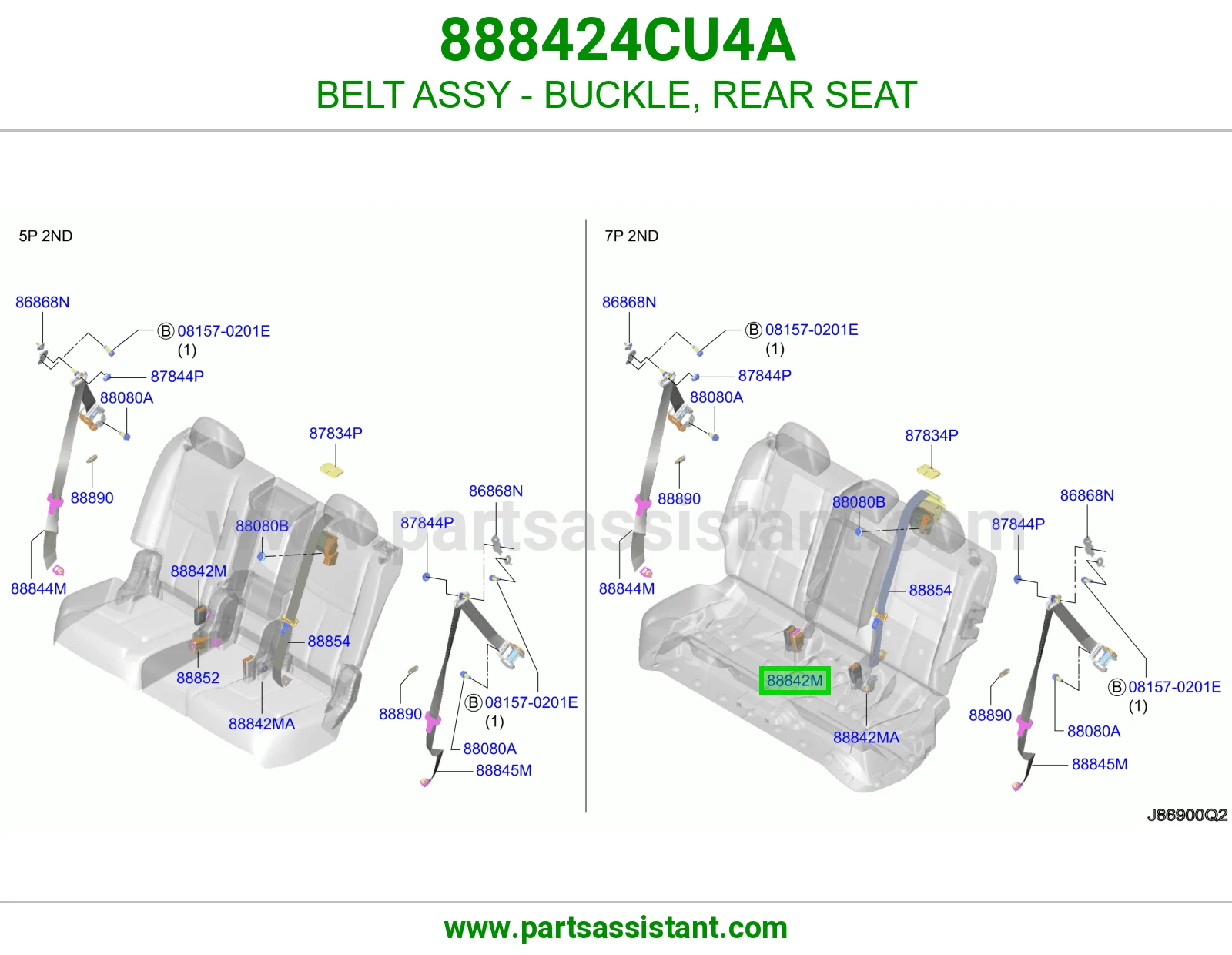 حزام قفل حزام أمان مرتبة خلفي كامل 888424CU4A