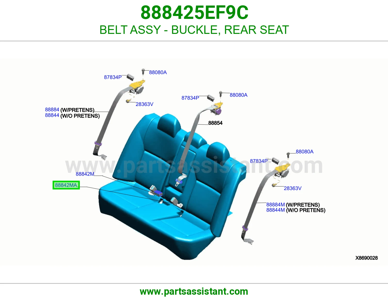 حزام قفل حزام أمان مرتبة خلفي كامل 888425EF9C