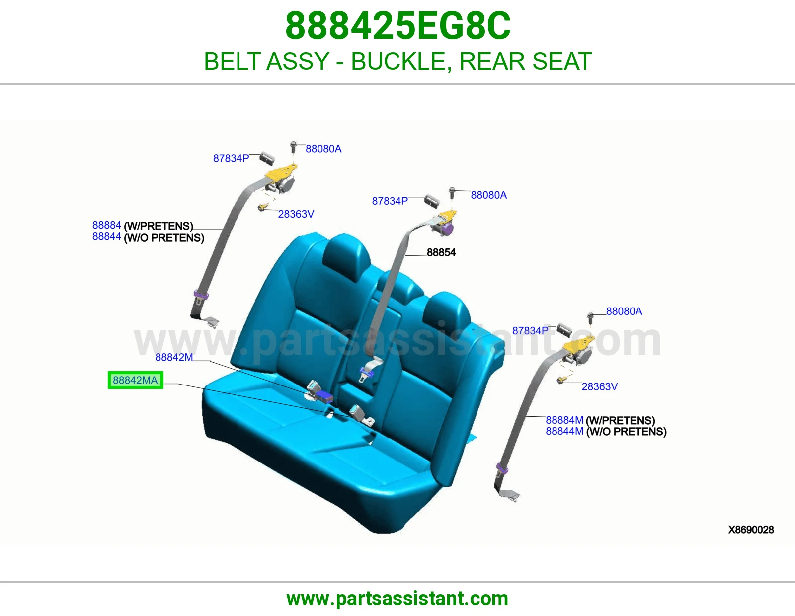 حزام قفل حزام أمان مرتبة خلفي كامل 888425EG8C
