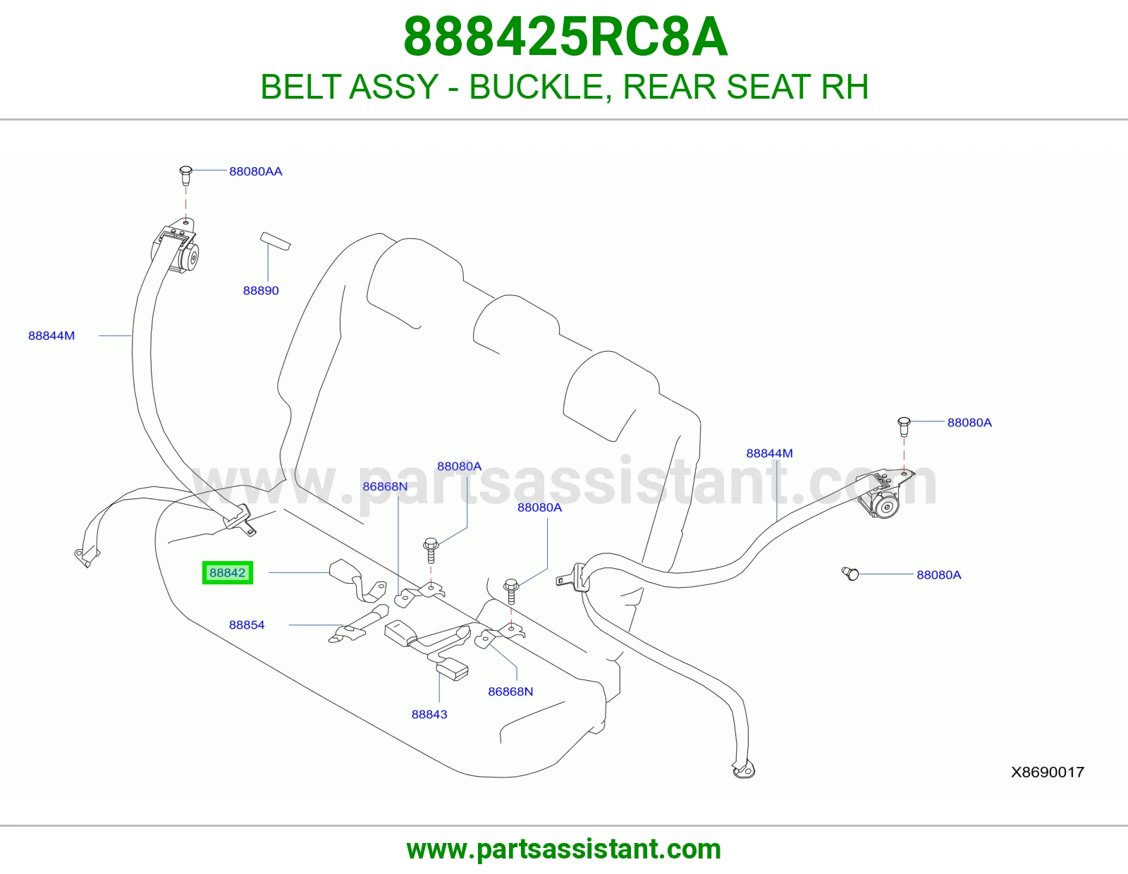 حزام قفل حزام أمان مرتبة خلفي يمين كامل 888425RC8A