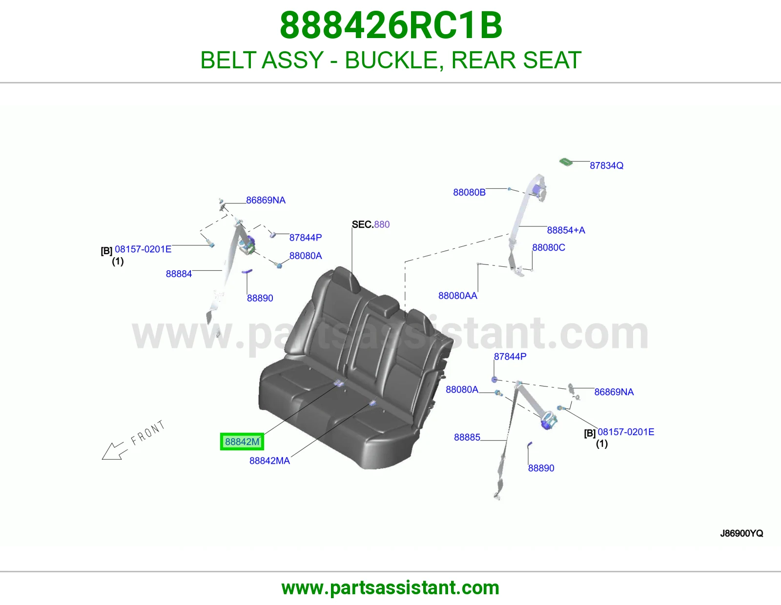 حزام قفل حزام أمان مرتبة خلفي كامل 888426RC1B