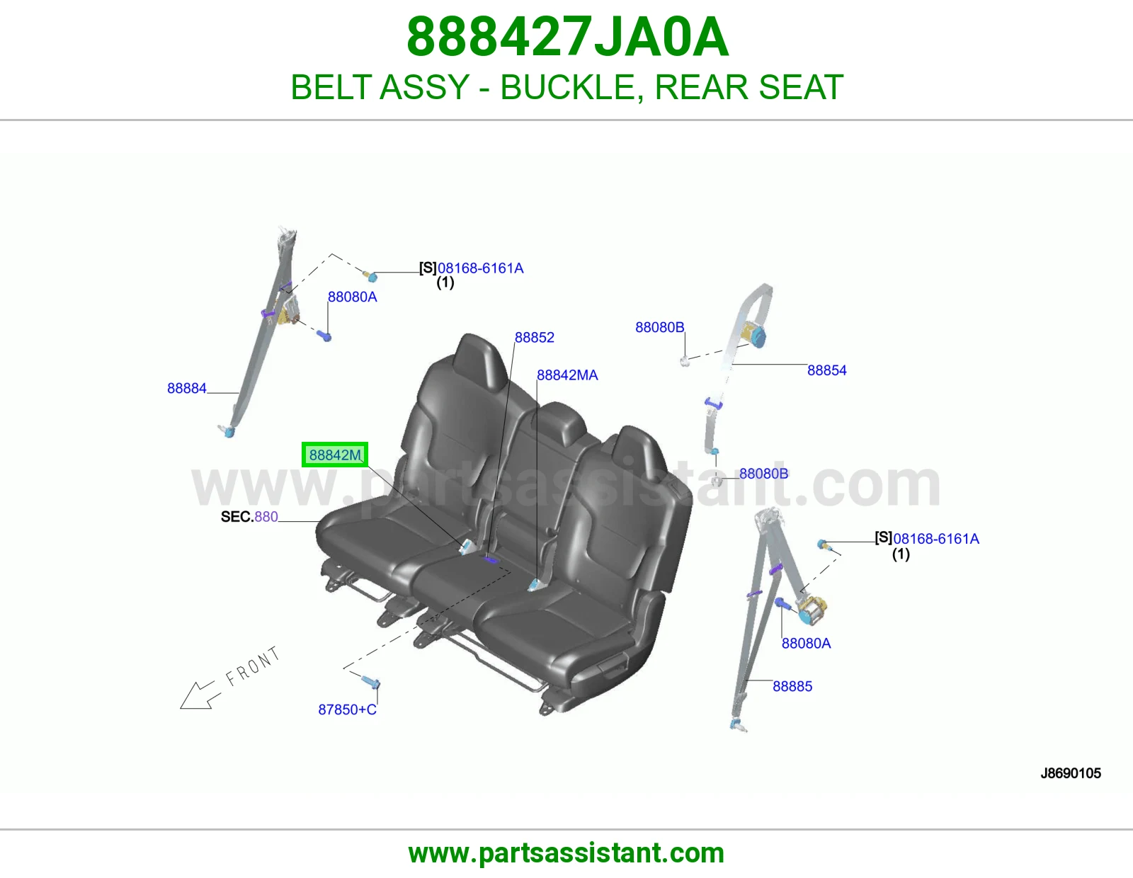 حزام قفل حزام أمان مرتبة خلفي كامل 888427JA0A