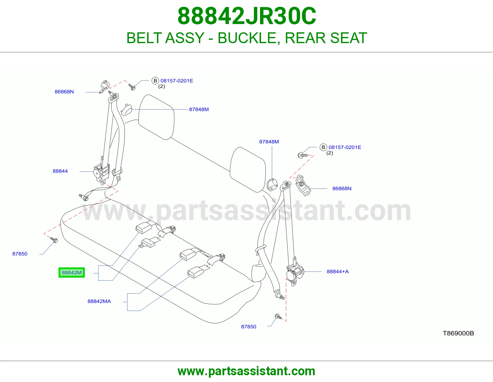 حزام قفل حزام أمان مرتبة خلفي كامل 88842JR30C