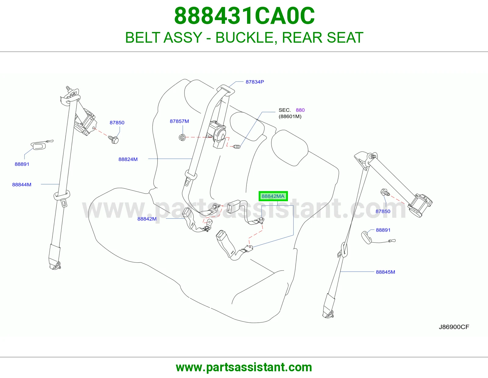 حزام قفل حزام أمان مرتبة خلفي كامل 888431CA0C