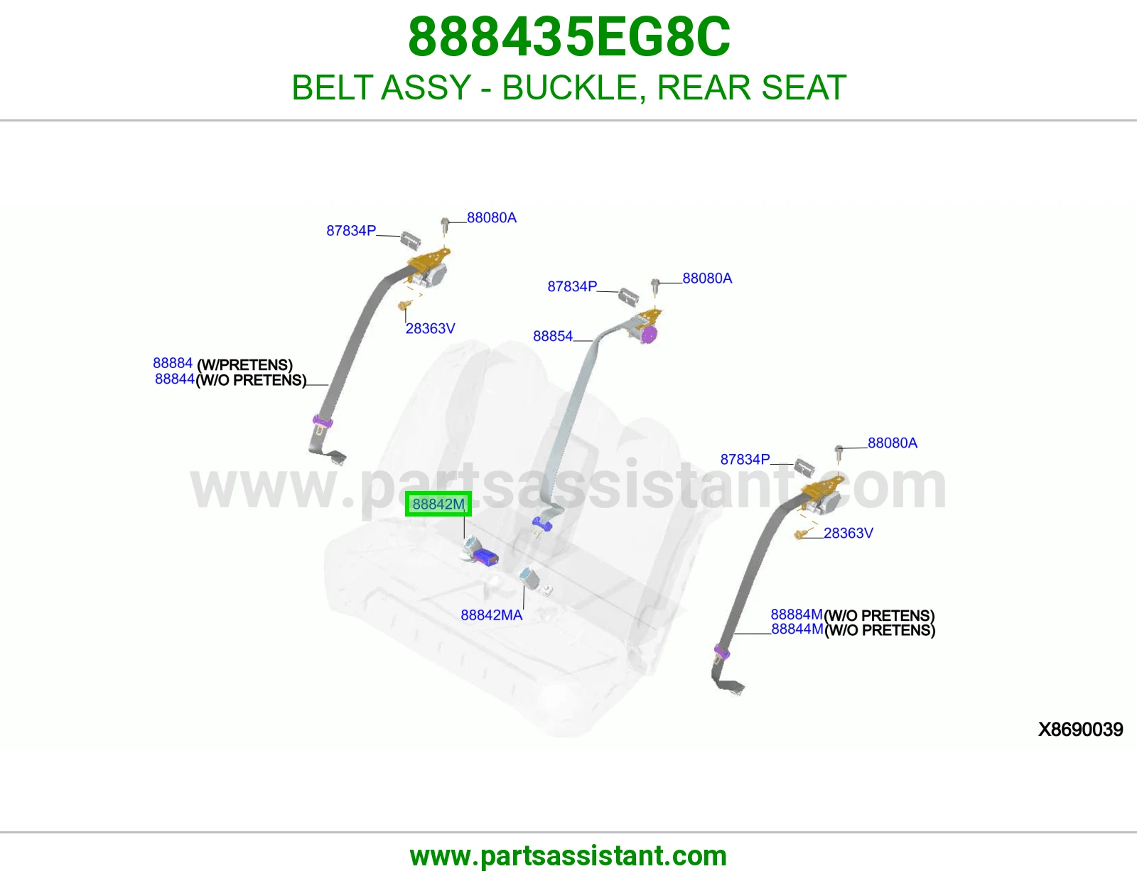 حزام قفل حزام أمان مرتبة خلفي كامل 888435EG8C