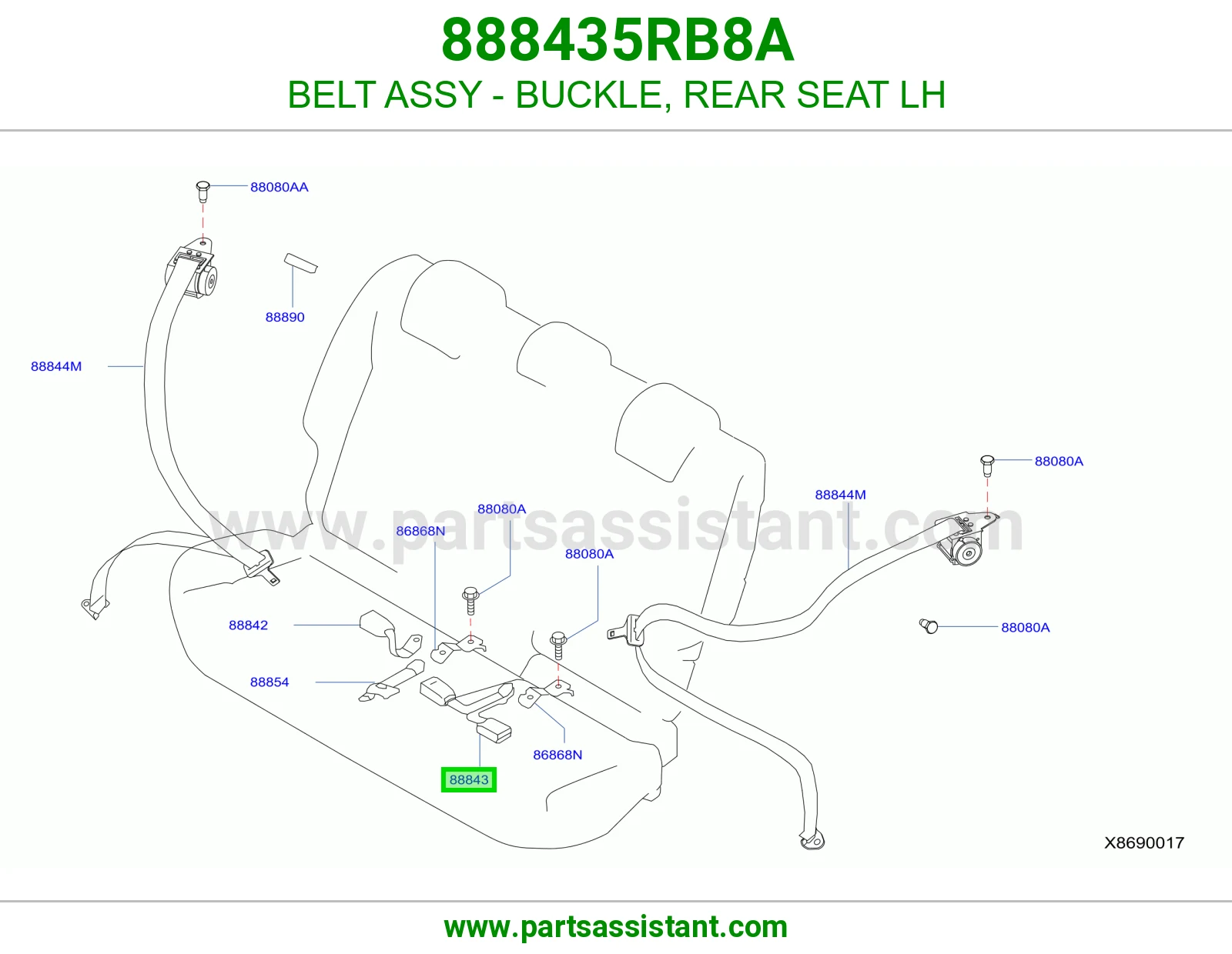 حزام قفل حزام أمان مرتبة خلفي يسار كامل 888435RB8A