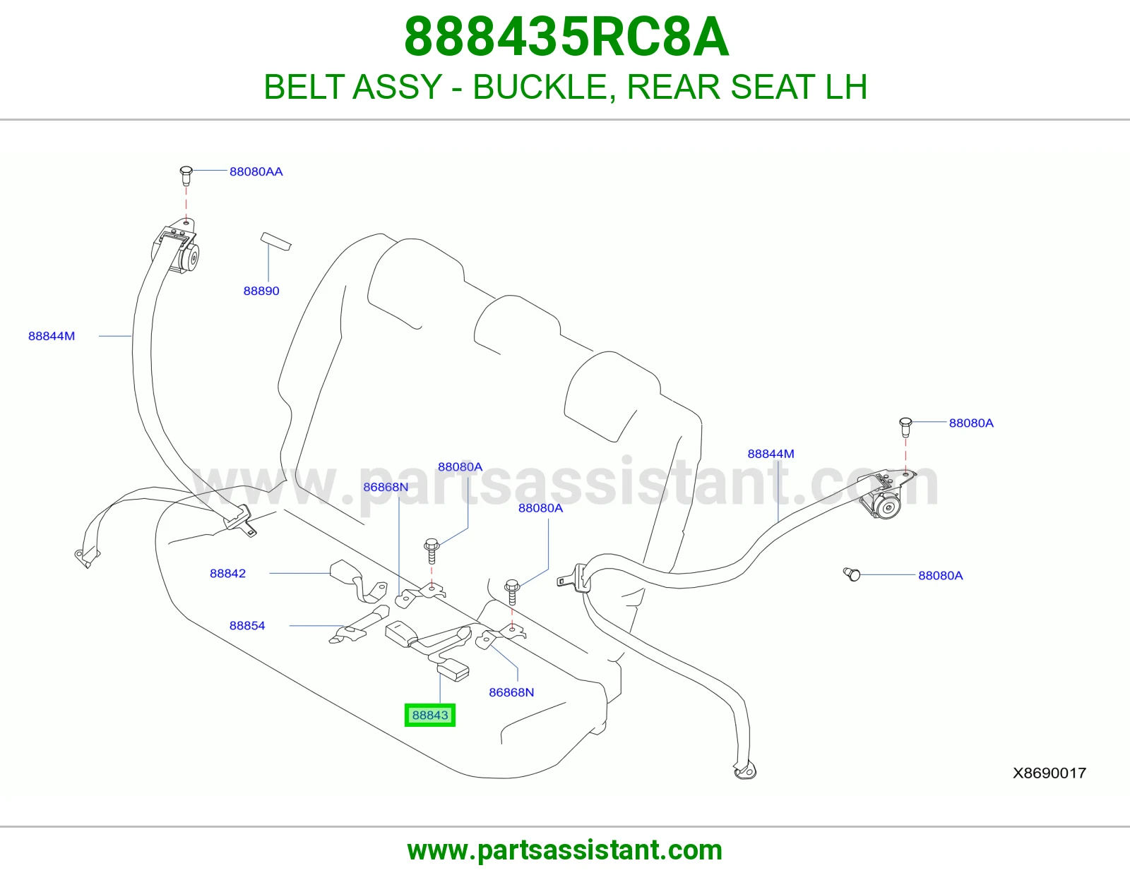 حزام قفل حزام أمان مرتبة خلفي يسار كامل 888435RC8A