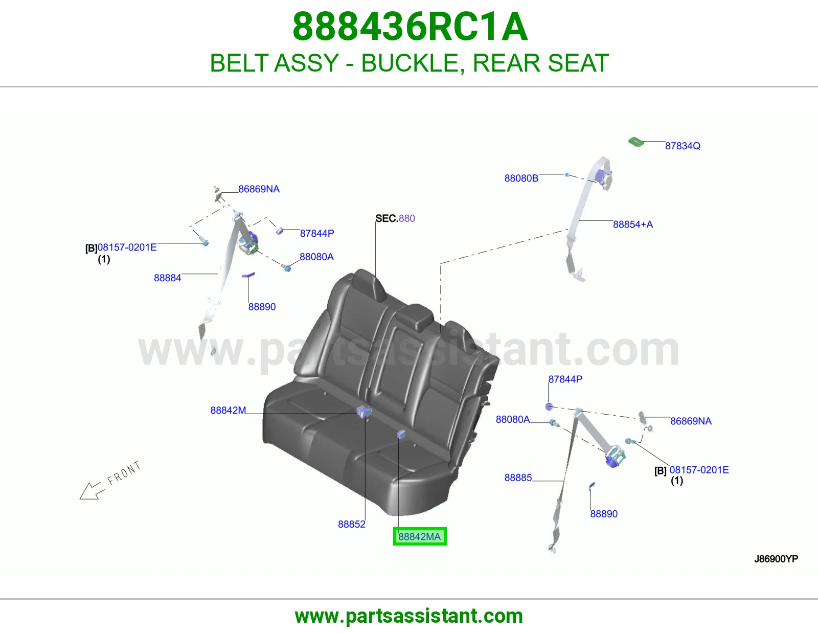 حزام قفل حزام أمان مرتبة خلفي كامل 888436RC1A