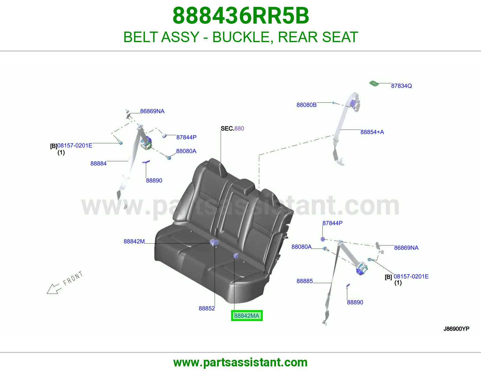حزام قفل حزام أمان مرتبة خلفي كامل 888436RR5B