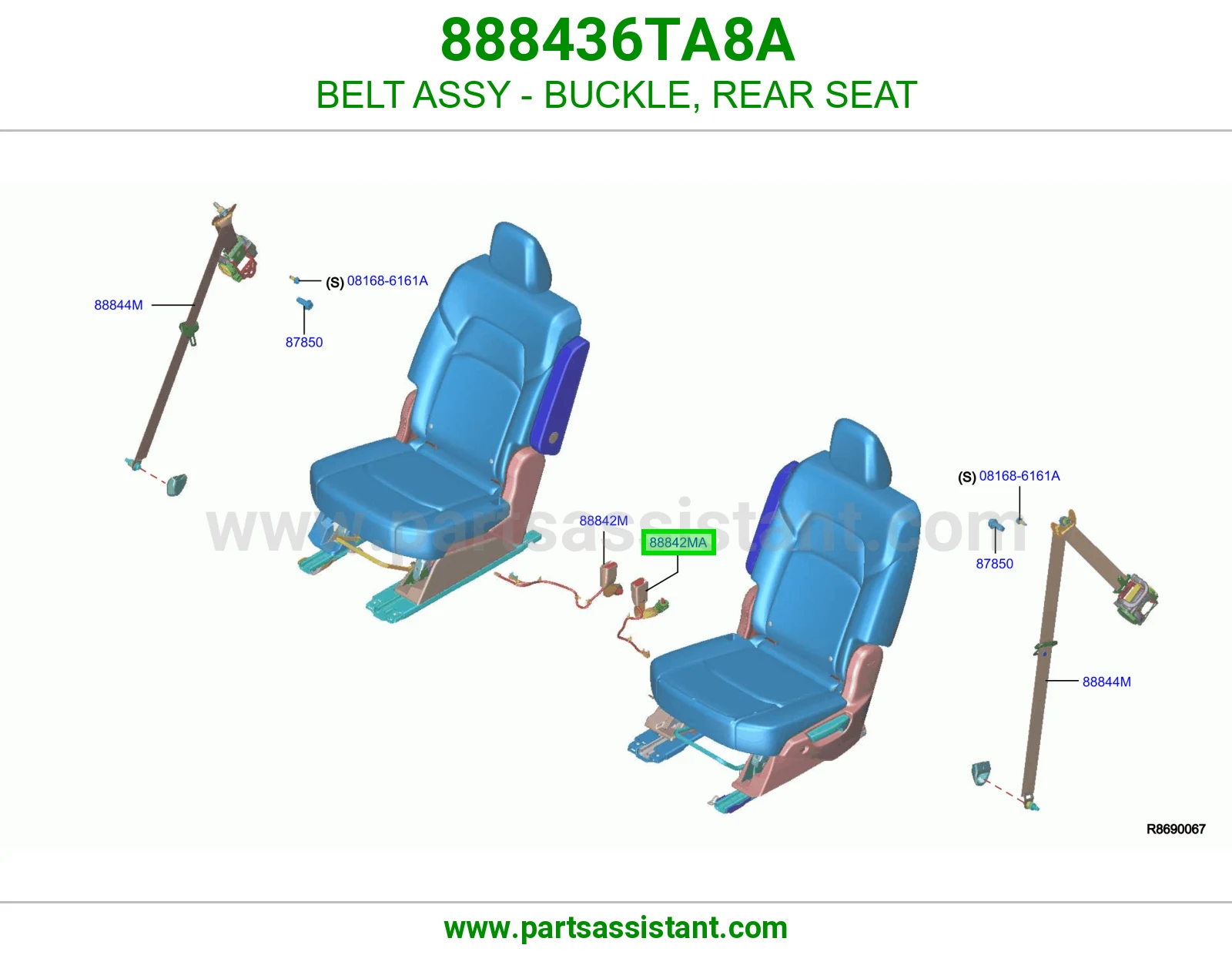 حزام قفل حزام أمان مرتبة خلفي كامل 888436TA8A