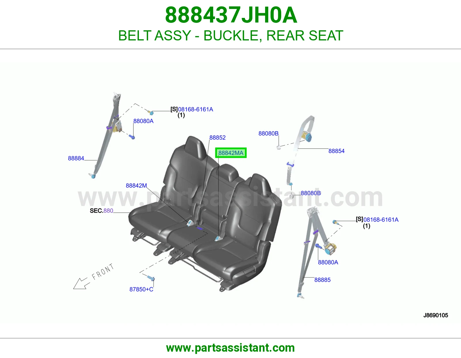 حزام قفل حزام أمان مرتبة خلفي كامل 888437JH0A