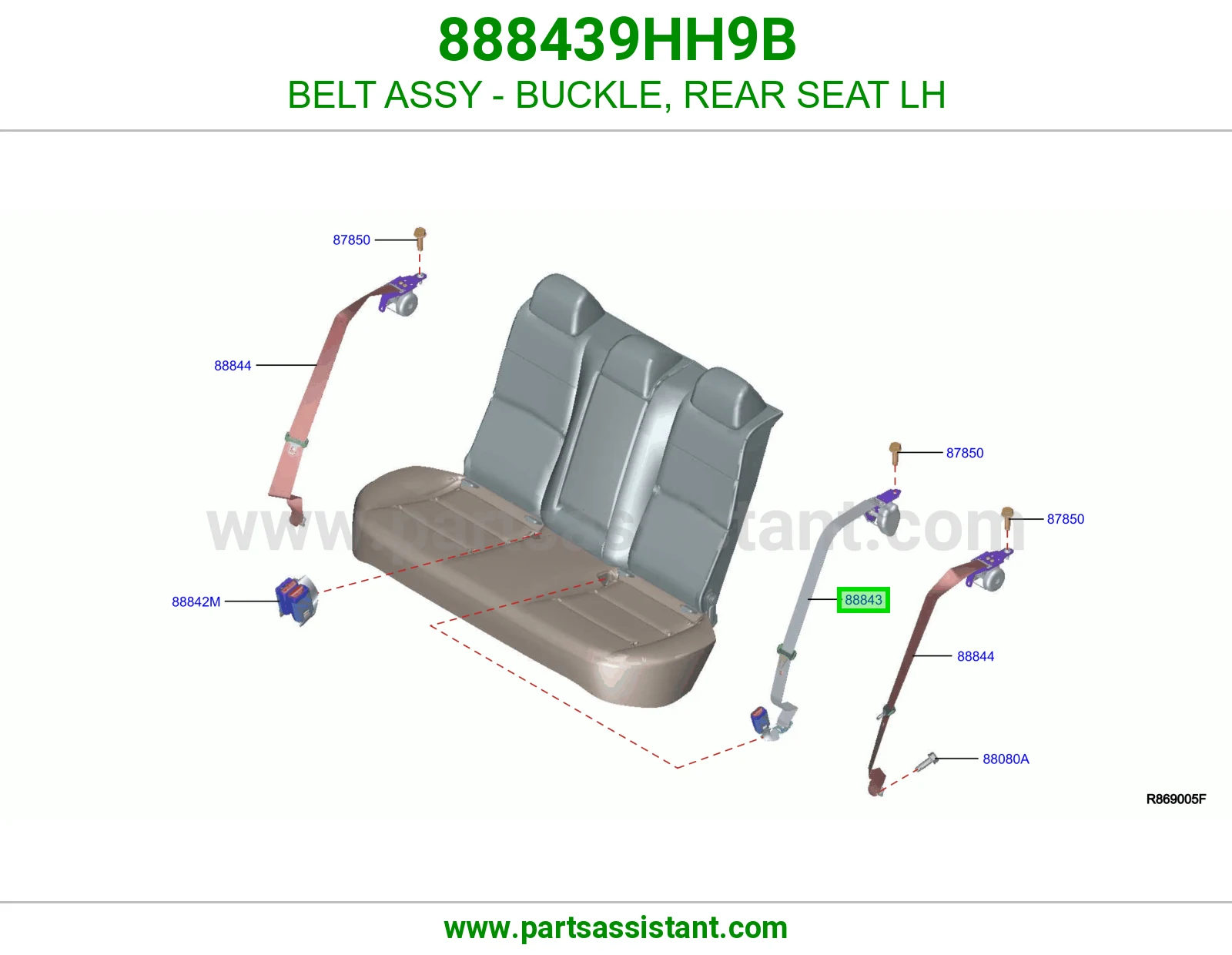 حزام قفل حزام أمان مرتبة خلفي يسار كامل 888439HH9B