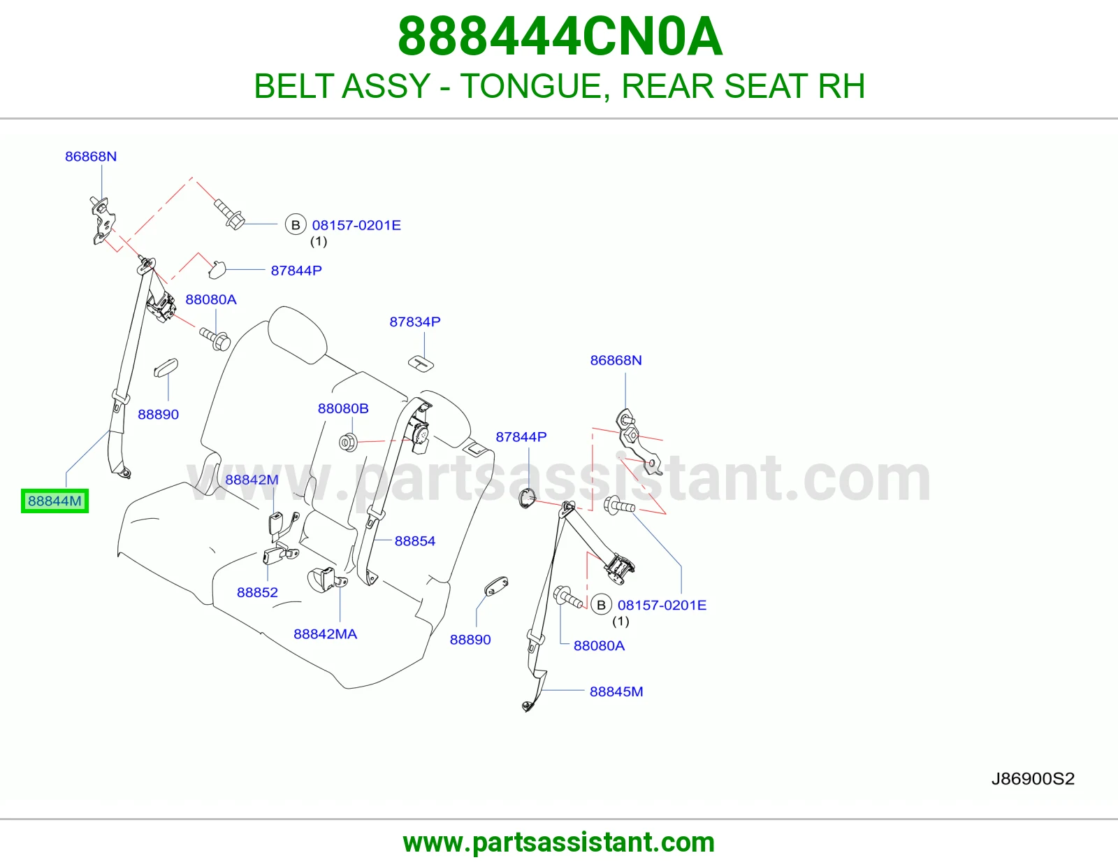 BELT ASSY - TONGUE, REAR SEAT RH 888444CN0A