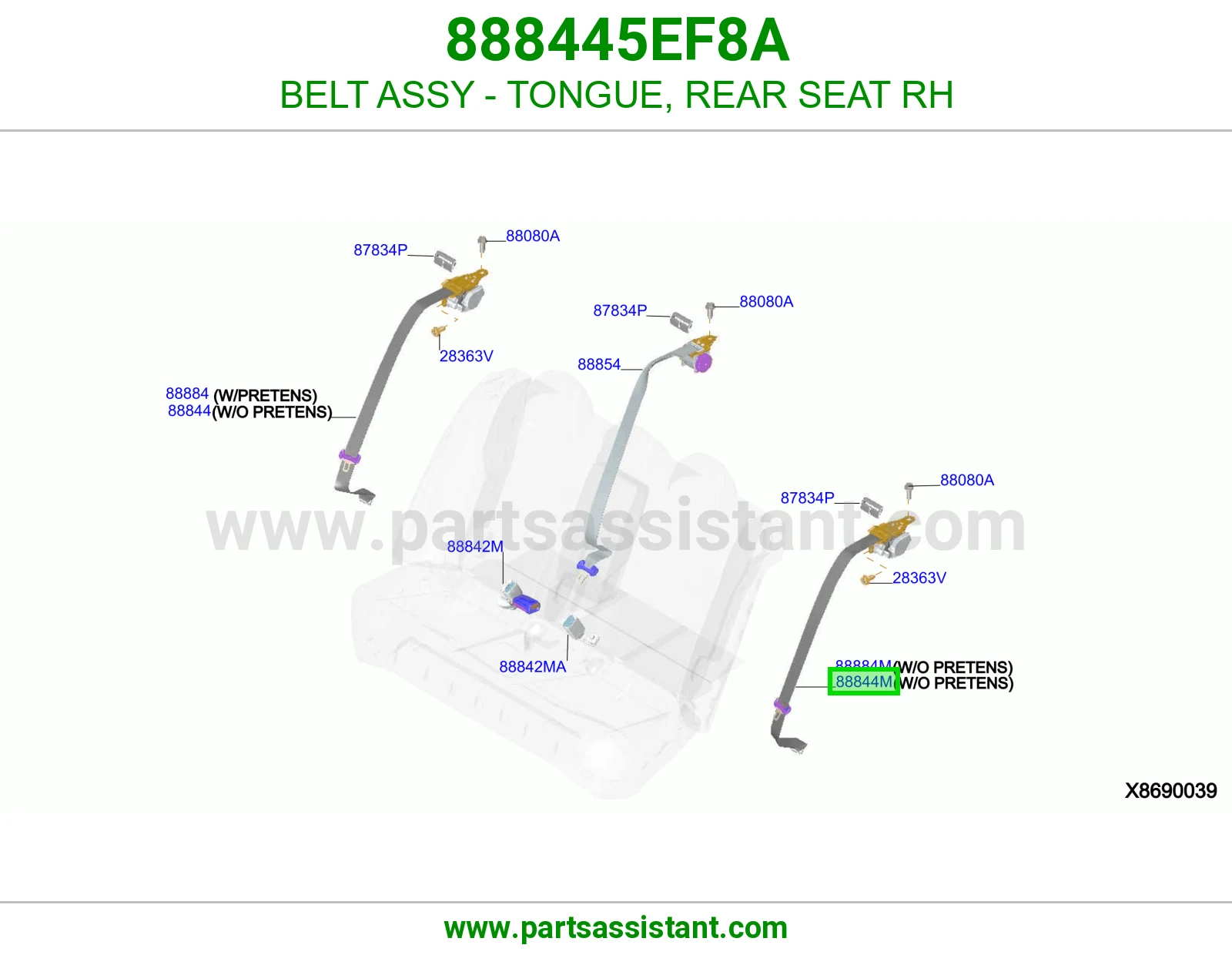 حزام لسان حزام مرتبة خلفي يمين كامل 888445EF8A