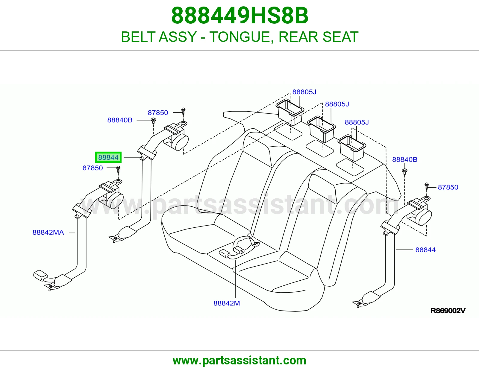 حزام لسان حزام مرتبة خلفي كامل 888449HS8B
