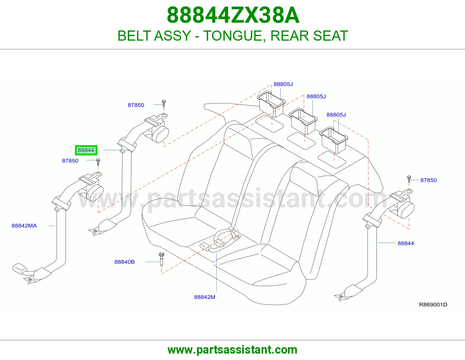 حزام لسان حزام مرتبة خلفي كامل 88844ZX38A