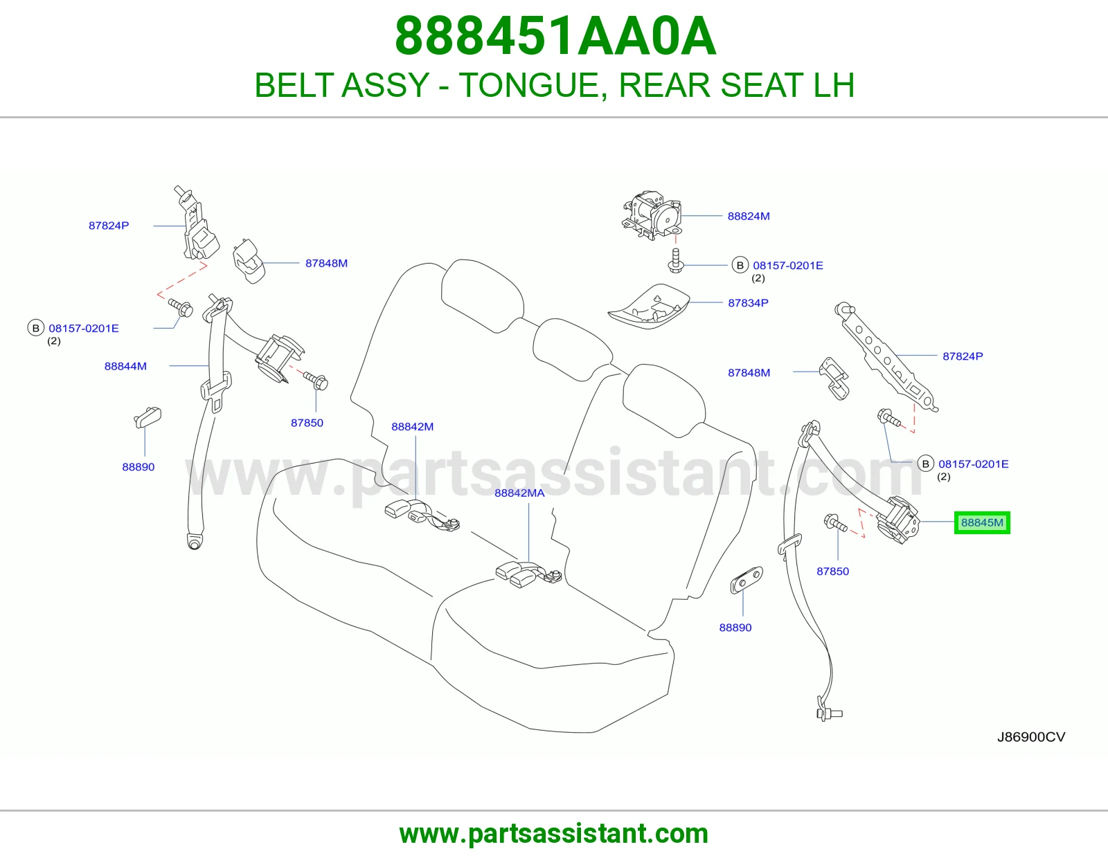 حزام لسان حزام مرتبة خلفي يسار كامل 888451AA0A