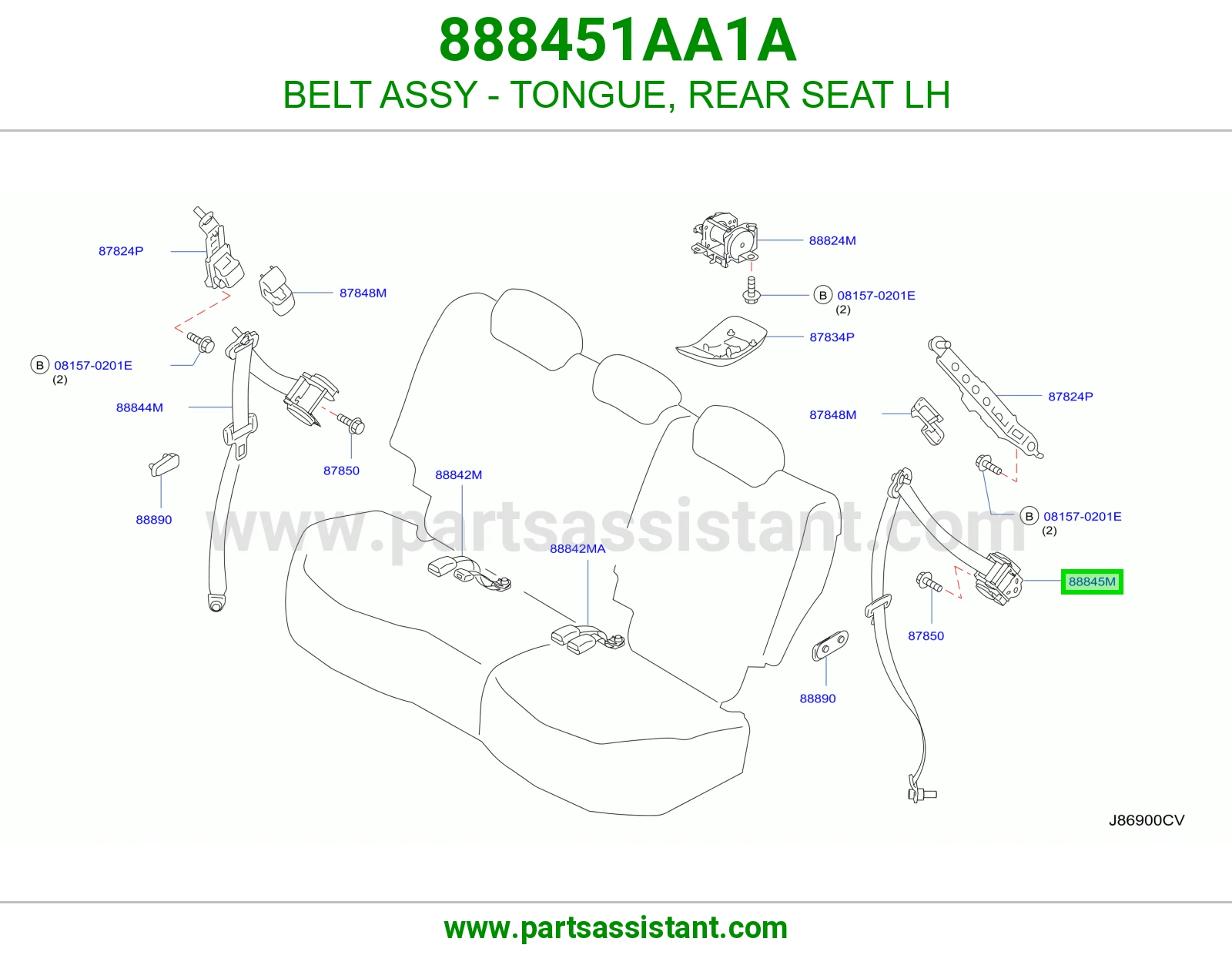 حزام لسان حزام مرتبة خلفي يسار كامل 888451AA1A