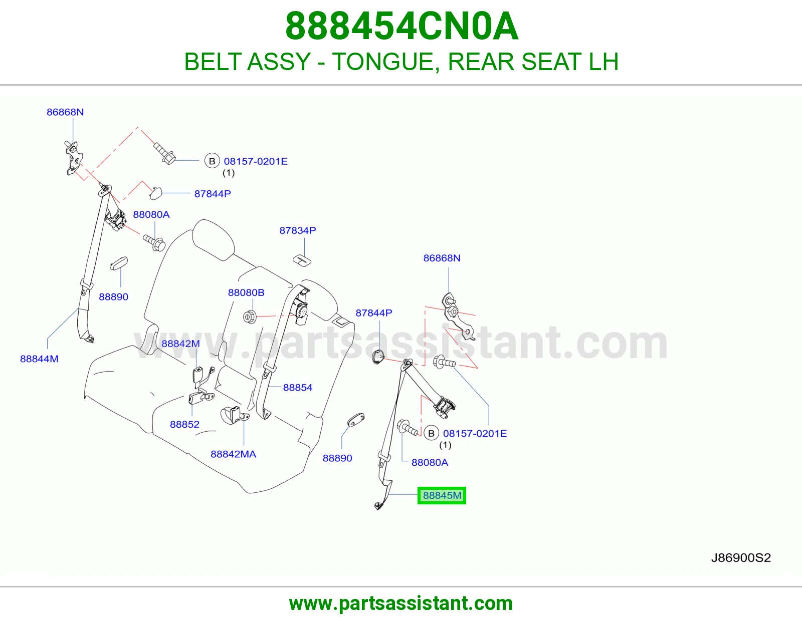 BELT ASSY - TONGUE, REAR SEAT LH 888454CN0A