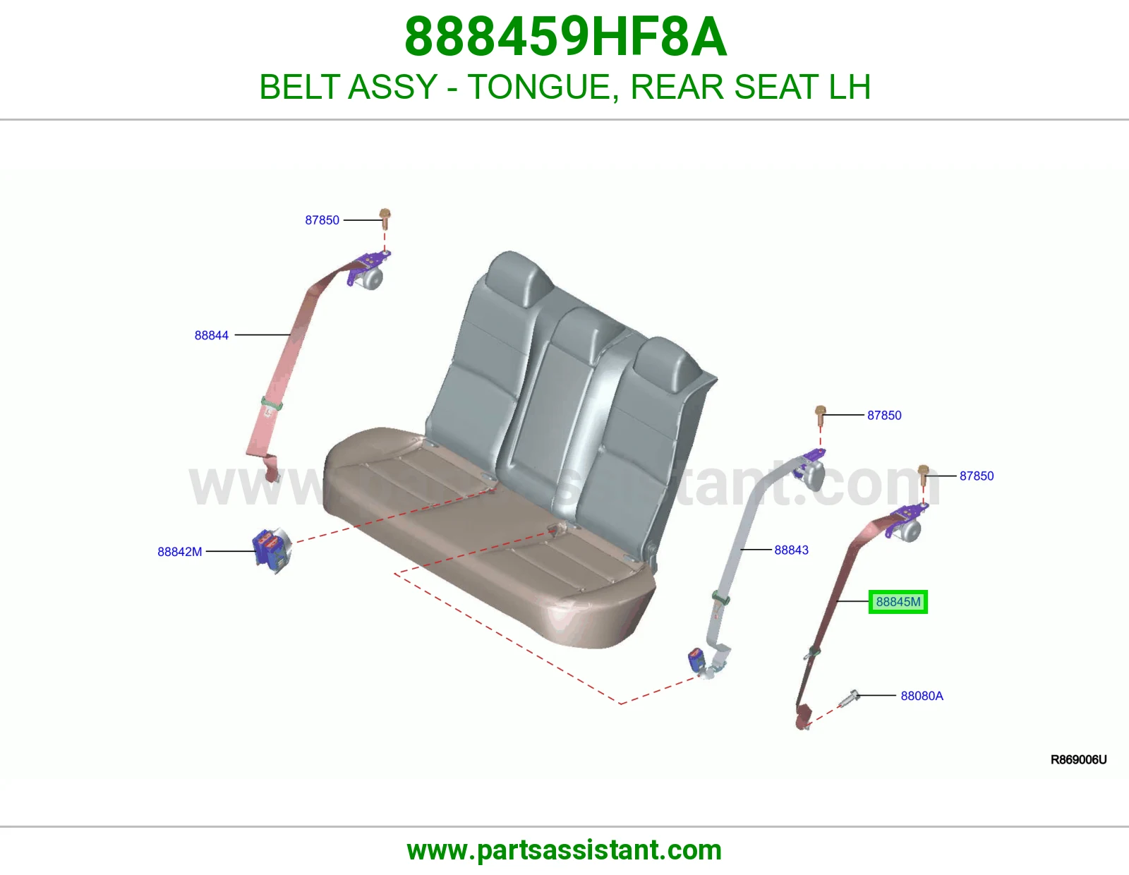 حزام لسان حزام مرتبة خلفي يسار كامل 888459HF8A