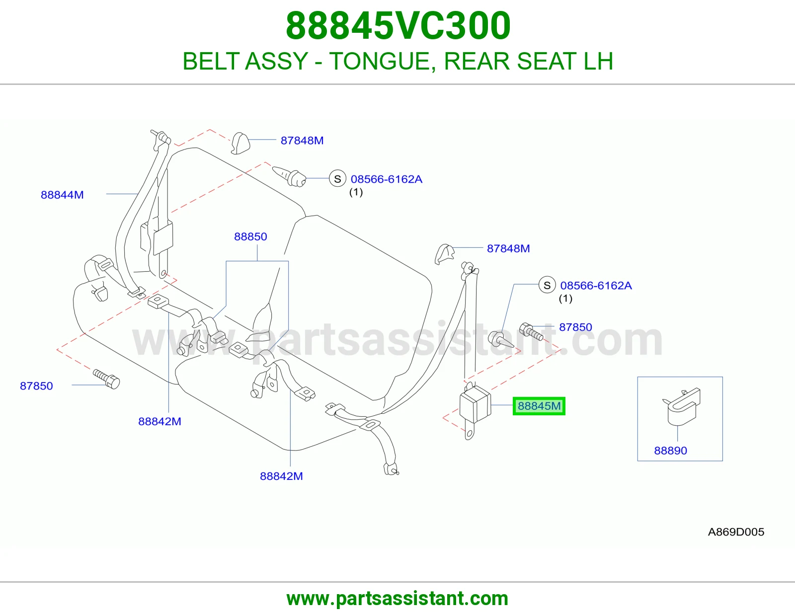 حزام لسان حزام مرتبة خلفي يسار كامل 88845VC300